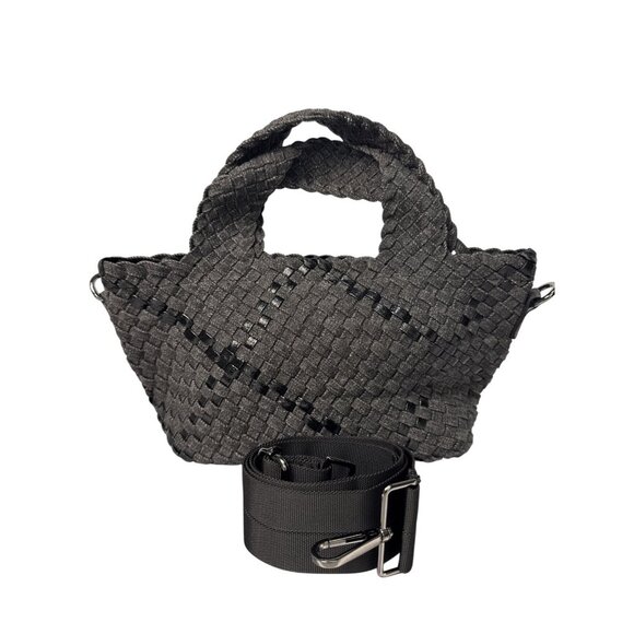 HAUTE SHORE Handbags - Haute Shore Mark Edge Black Woven Mini Tote Bag With Top Handles & Detachable St
